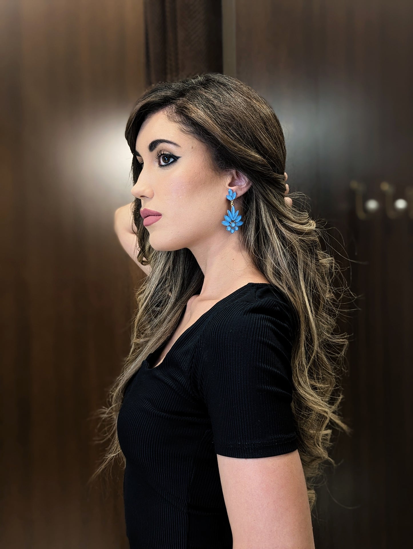 Pendientes Copo Cristal Azul Cielo