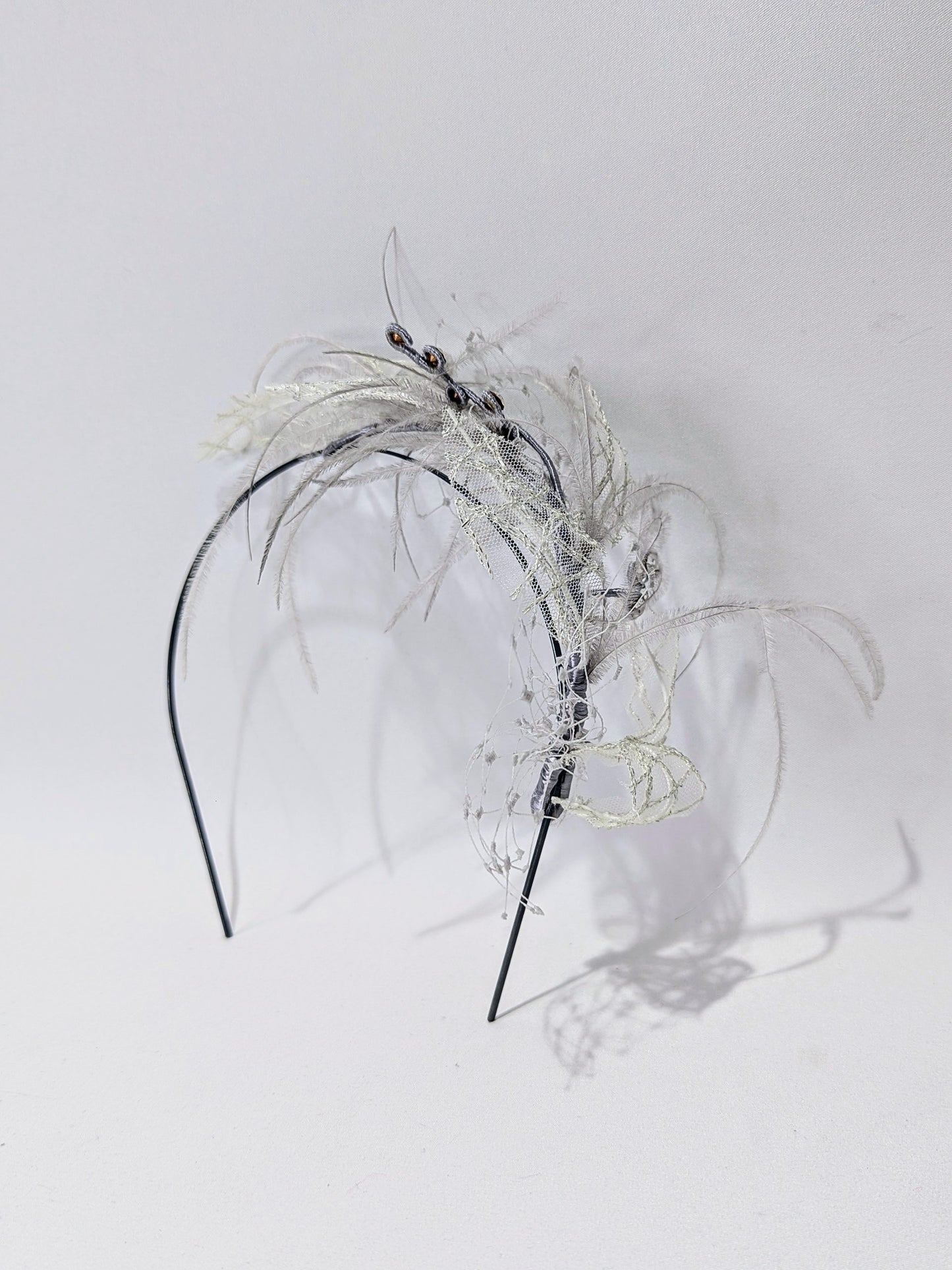 Diadema Hojas y Plumas Plata|Tocados