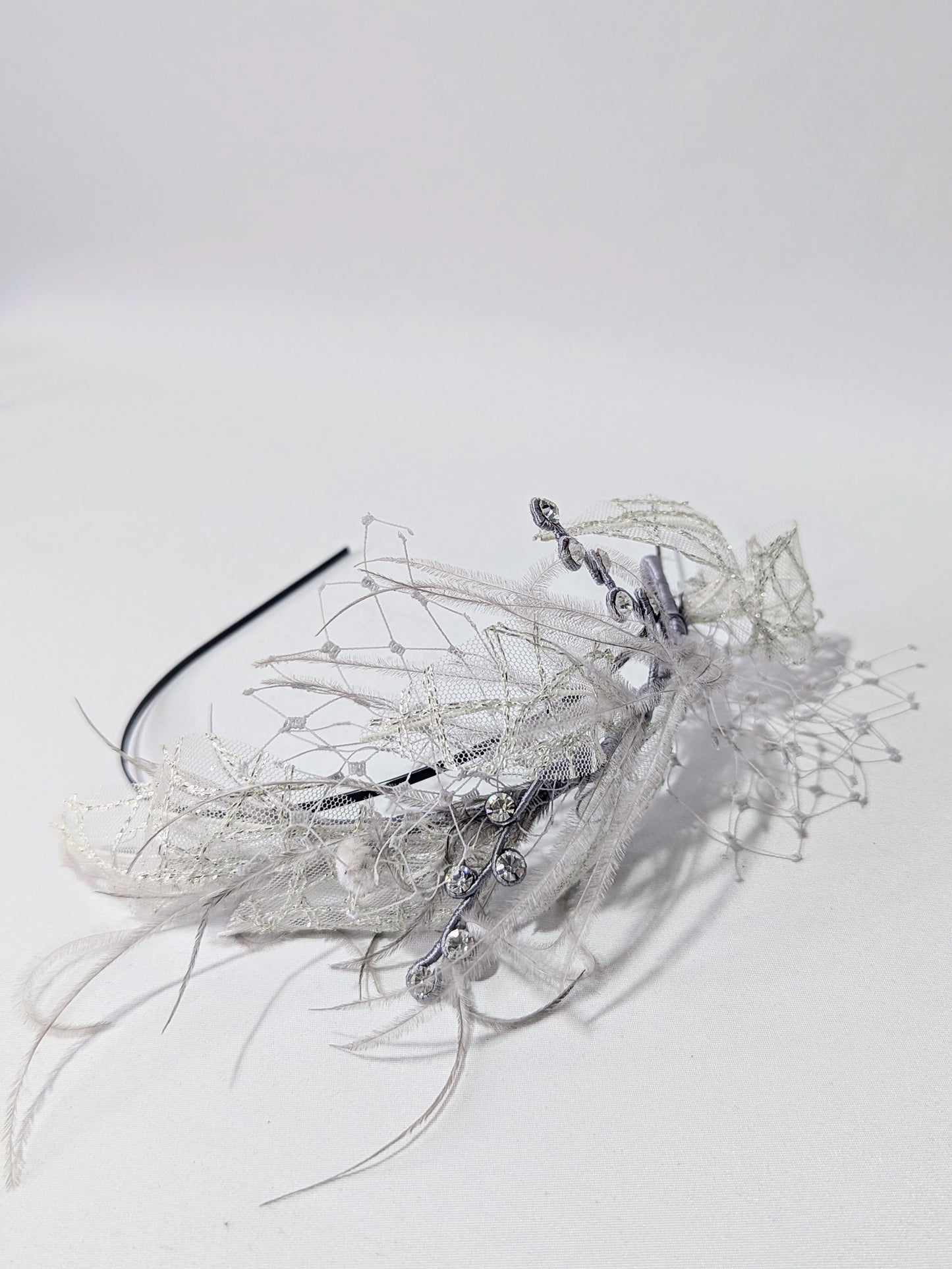 Diadema Hojas y Plumas Plata|Tocados
