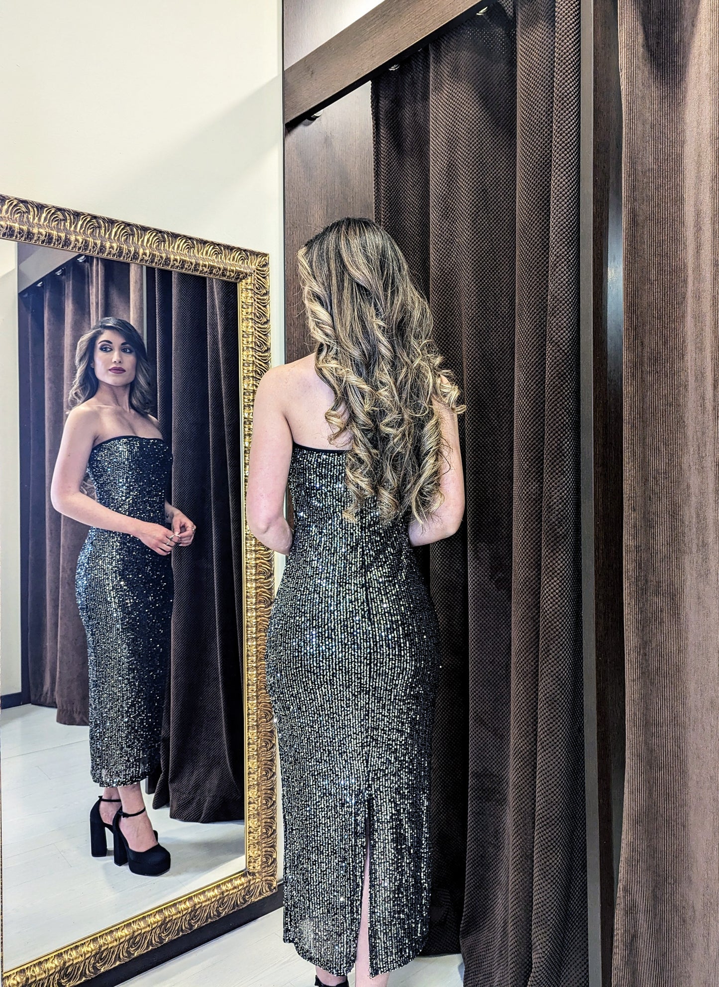 Vestido lentejuelas Plata y Negro |Vestido de Evento
