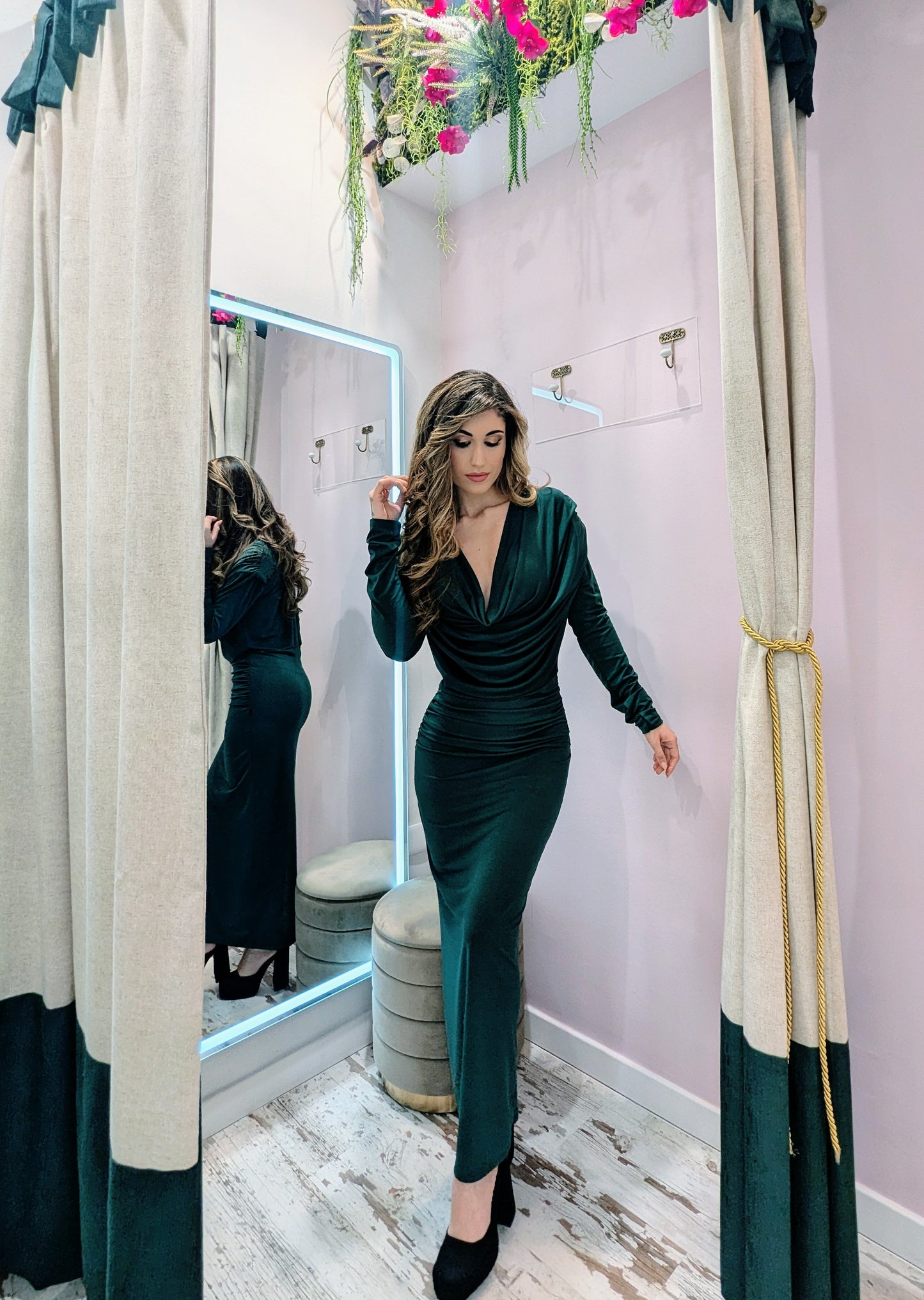 Vestido Ondas Verde Botella| Vestido de Evento