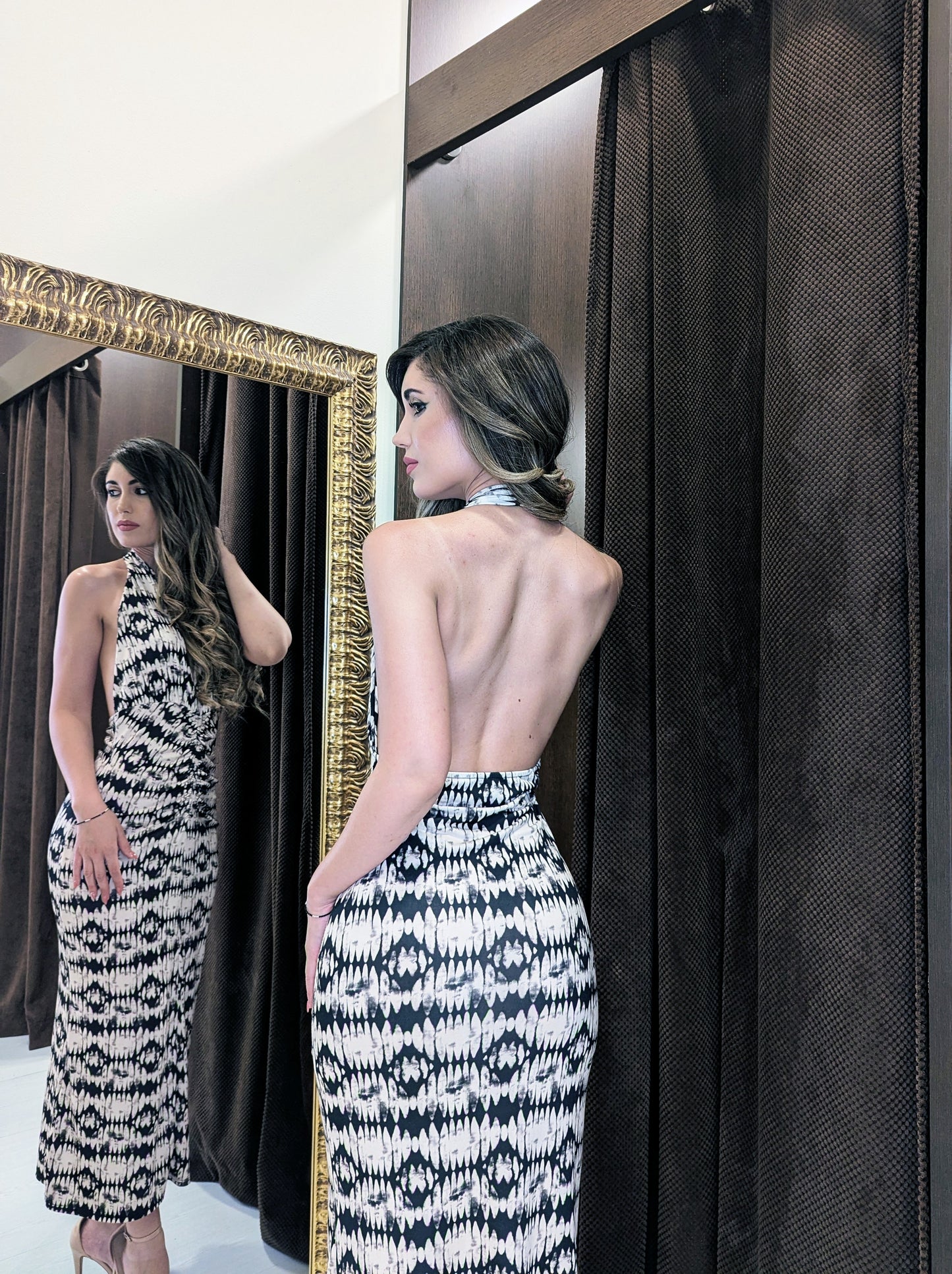 Vestido Sirena drapeado (black & white) |Vestido de evento