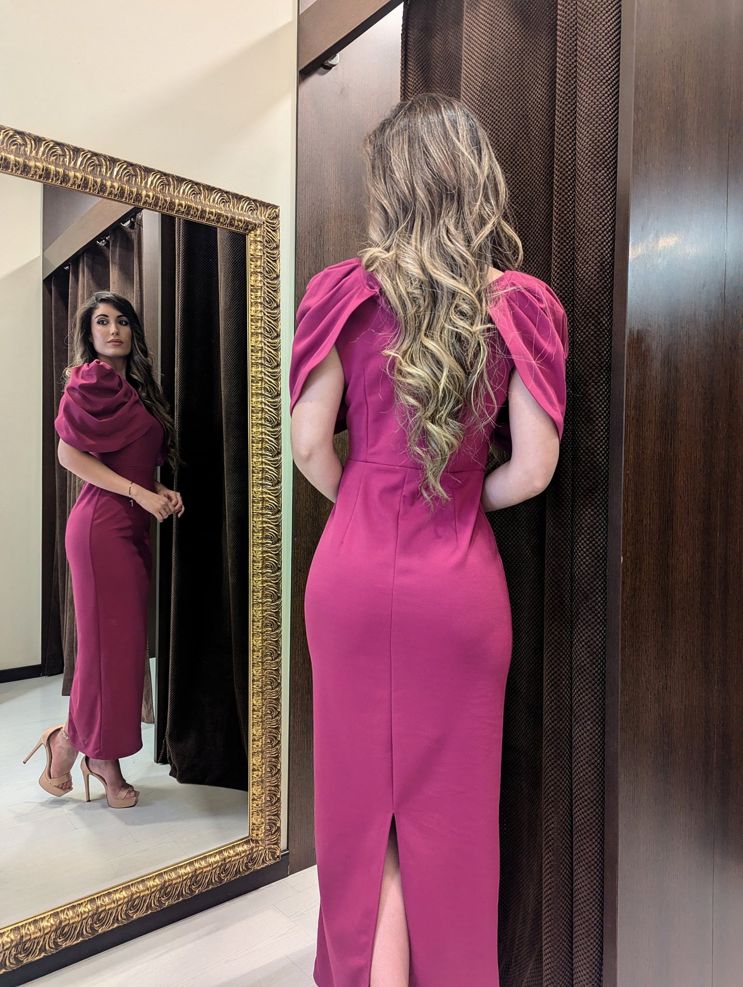 Vestido Midi con Mangas Capa | Vestido de Evento