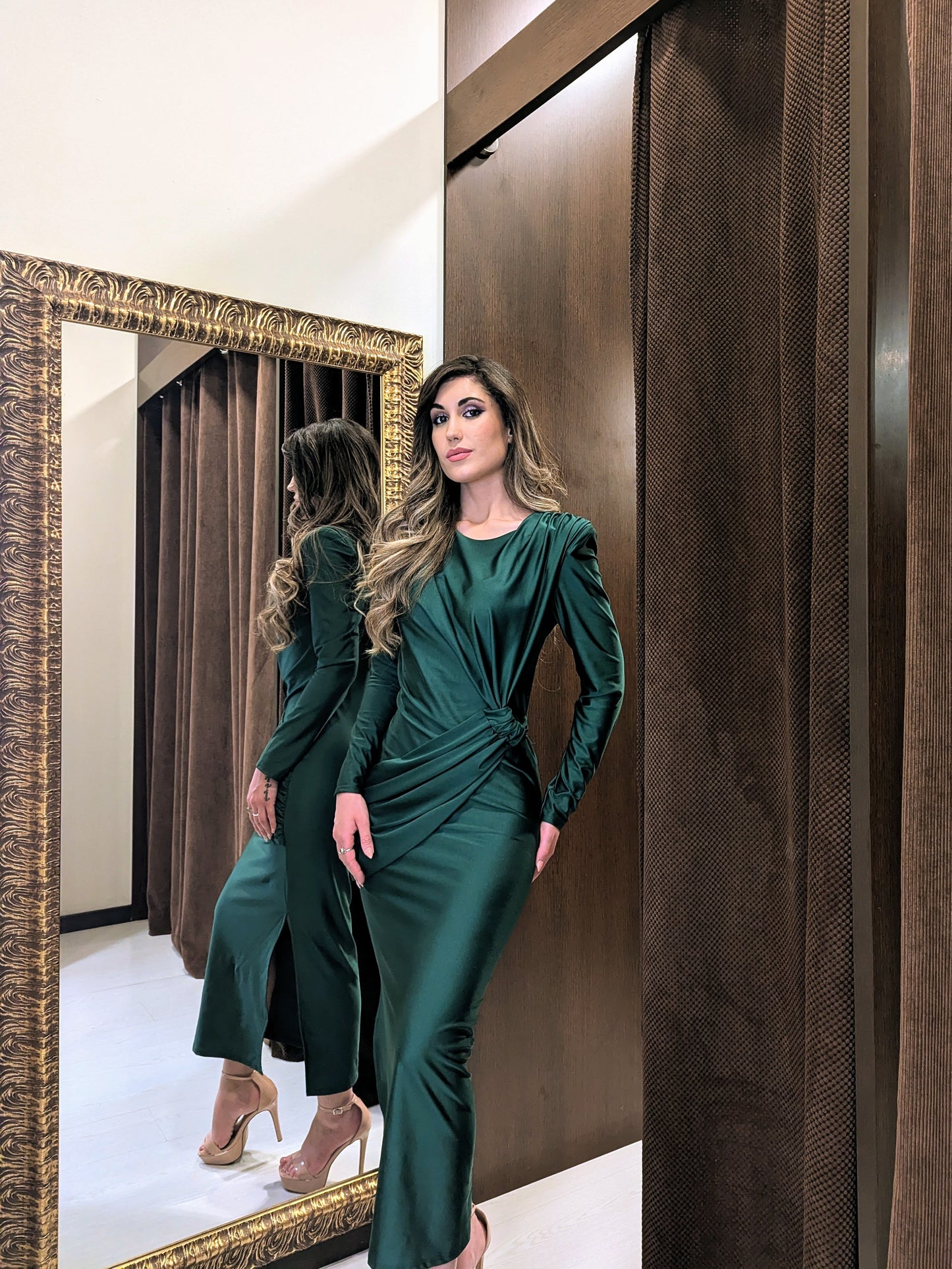 Vestido Electra Midi Verde Botella |Vestido de Evento