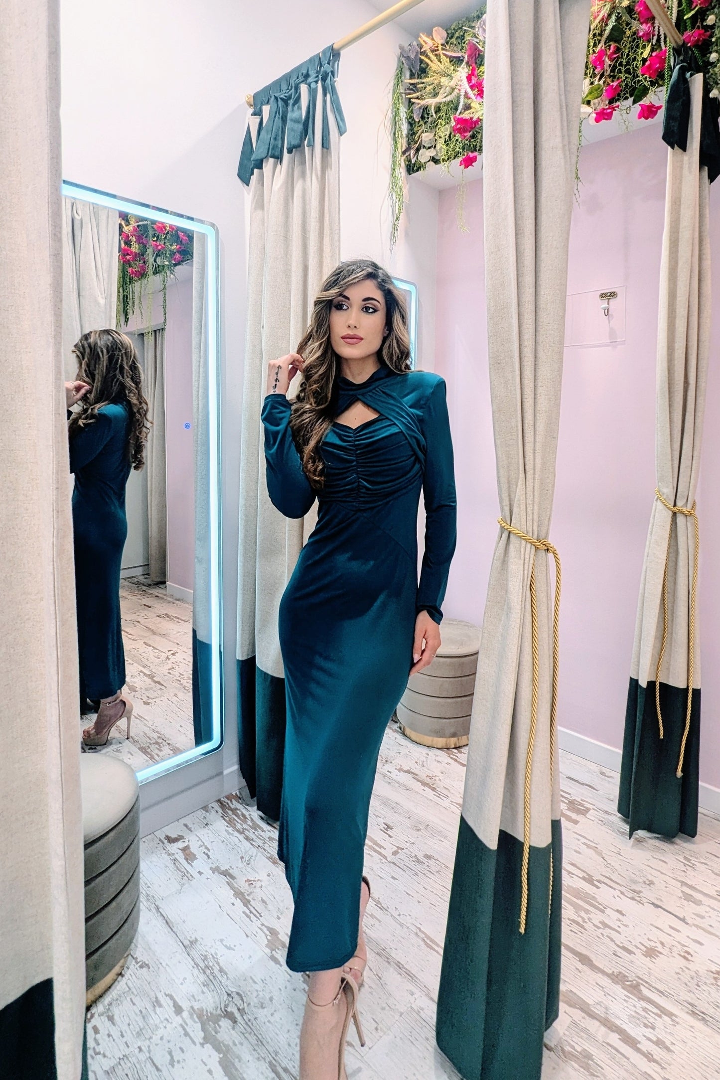 Vestido Midi Hécate Petróleo| Vestido de Evento