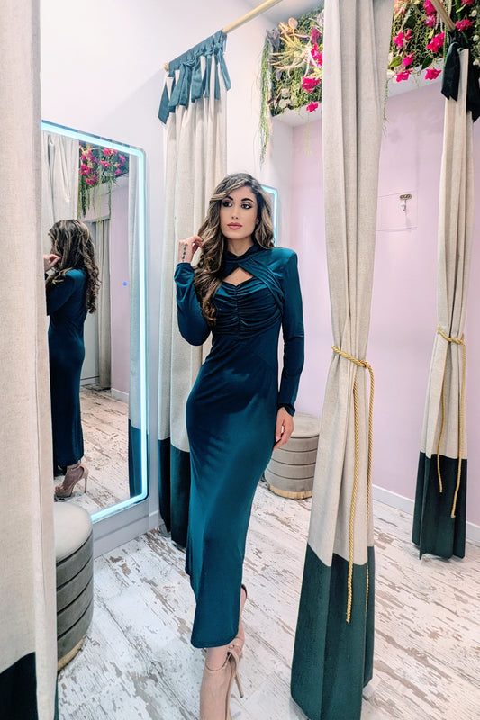 Vestido Midi Hécate Petróleo| Vestido de Evento