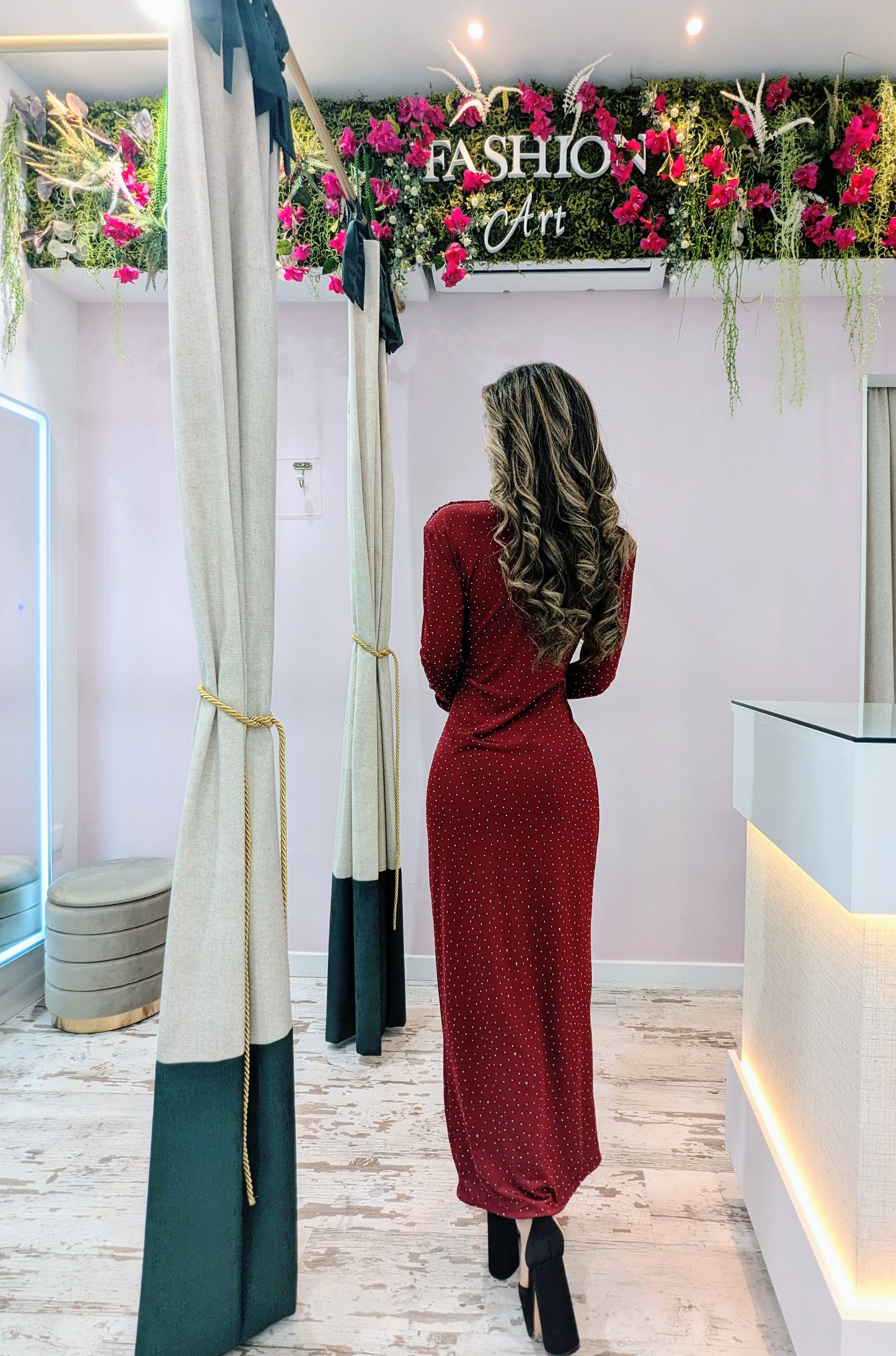 Vestido Brillos Granate |Vestido de Evento