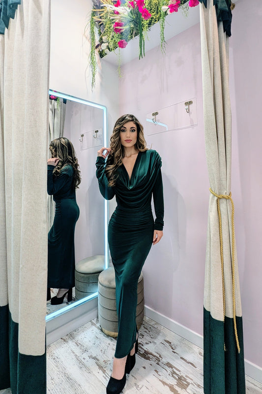 Vestido Ondas Verde Botella| Vestido de Evento