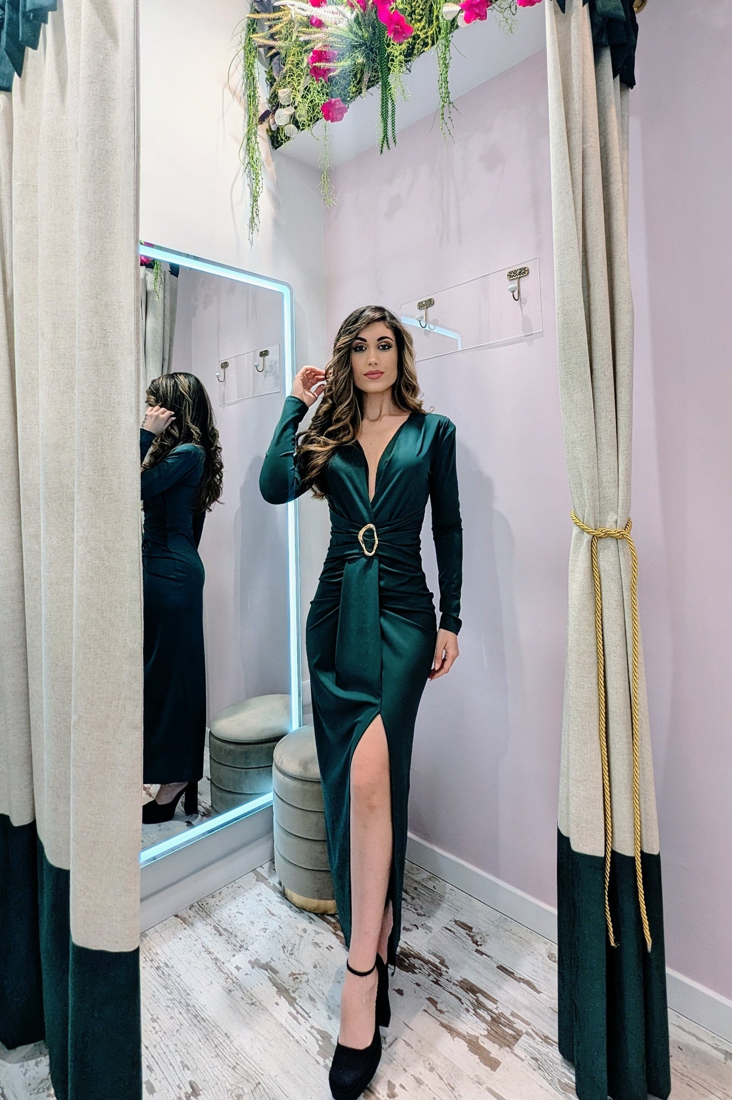 Vestido Midi Grecia Verde Botella| Vestido de Evento