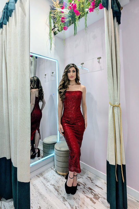 Vestido Rojo Lentejuelas| Vestido de Evento