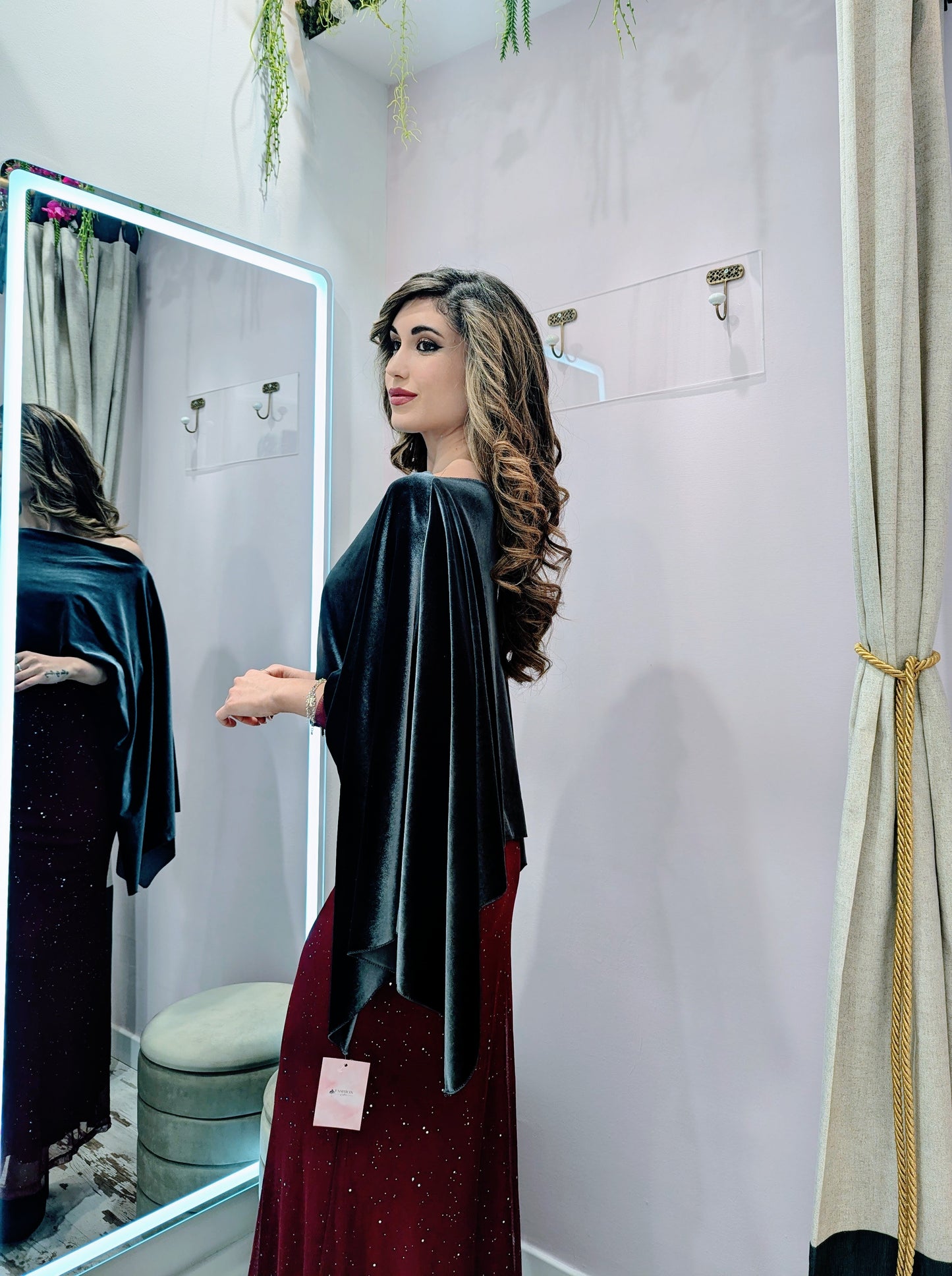 Capa Corta Terciopelo Plata| Vestido de Evento